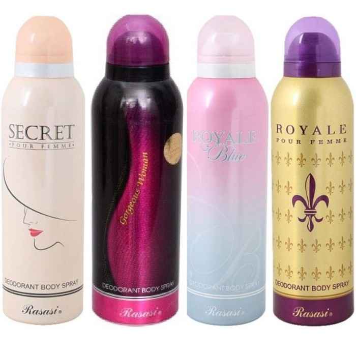 Rasasi Women Deo Combo Set Of 4-Secret,Gorgeous,Royale Blue&
