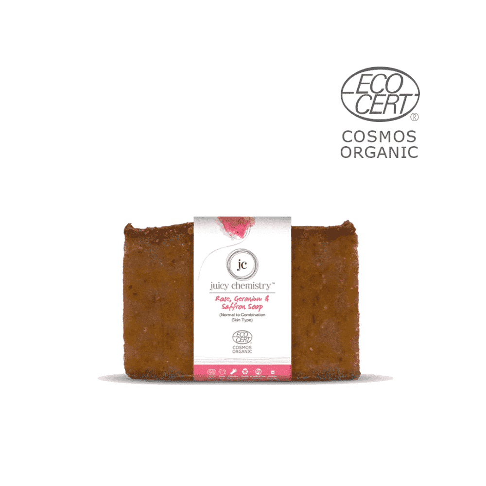 Buy Juicy Chemistry Organic Rose, Geranium & Saffron Soap (For Normal to Combination Skin) (90 g) - Purplle
