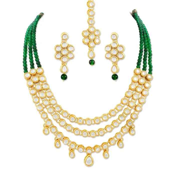 Buy Karatcart 22K GoldPlated Kundan Layered Green Drop Ethnic Necklace Set for Women… - Purplle