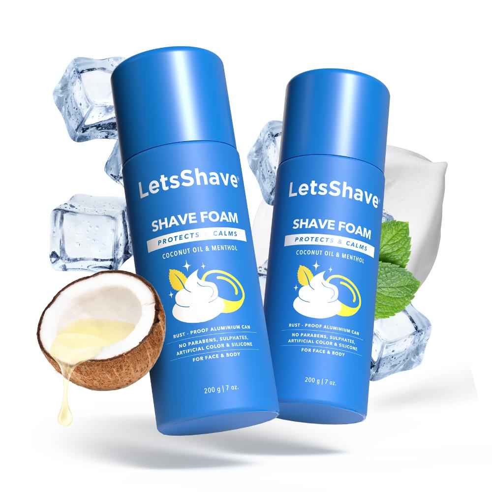 Buy LetsShave Shave Foam Sensitive Skin Protection with Coconut Oil and Menthol, Paraben and Sulphate Free | Rust-Proof Aluminium Bottle - 200 gram Each, Pack of 2 (2-Count) - Purplle