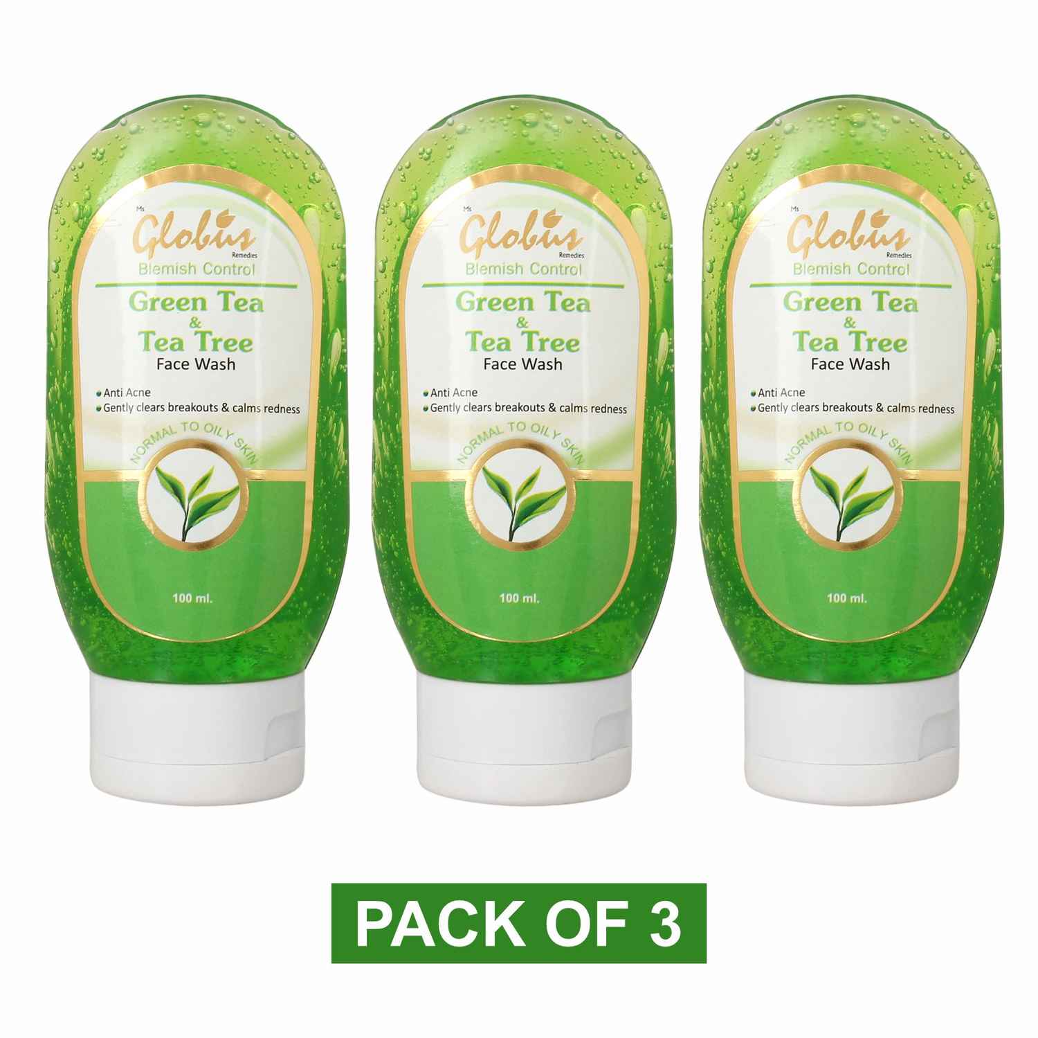 Buy Globus Green Tea & Tea Tree Face Wash 100 ml (Pack Of 3) - Purplle