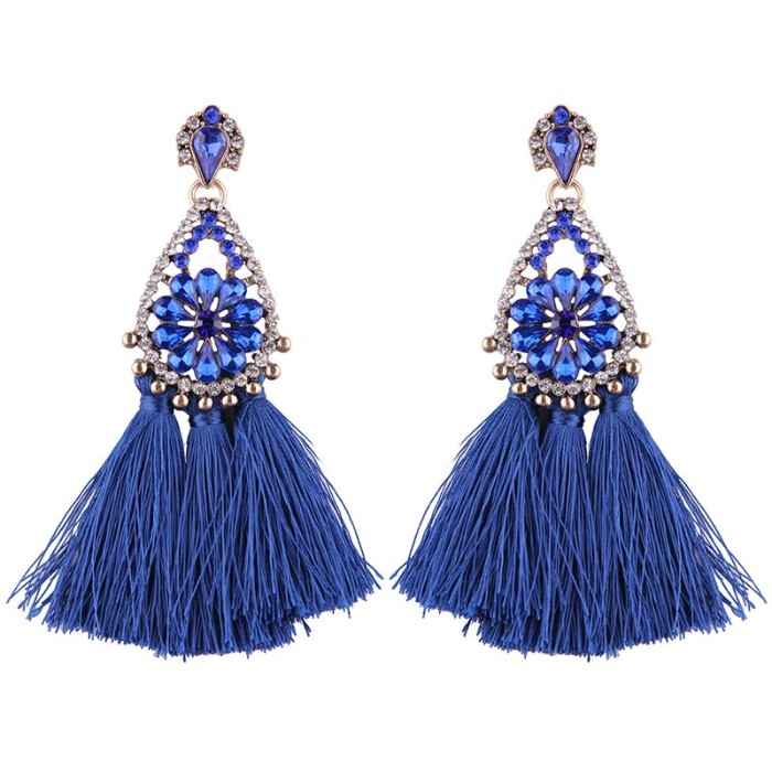 Buy Femnmas Blue Stone Thread Tassel Gypsy Collection Earrings - Purplle