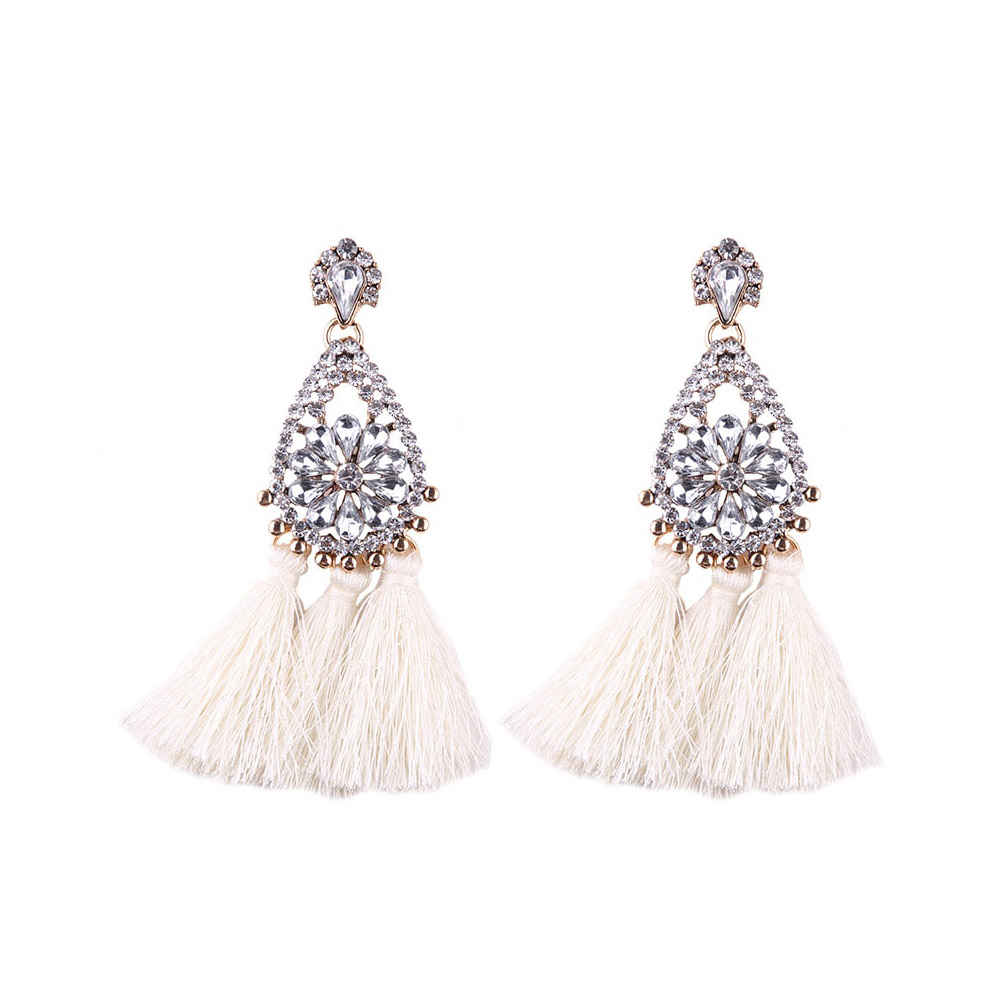 Buy Femnmas White Thread Tassel Designer Party Danglers - Purplle