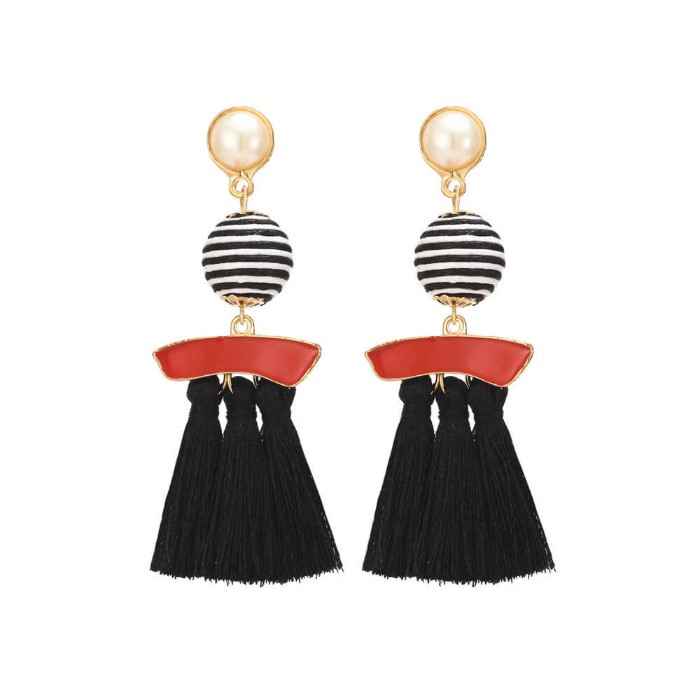 Buy Femnmas Black And Red Tassel Striped Thread Tassel Earrings - Purplle