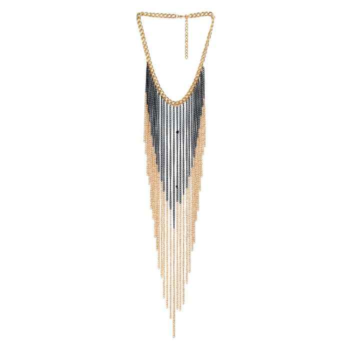 Buy Femnmas Exaggerated Punk Long Tassel Multi Chain Body Necklace - Purplle