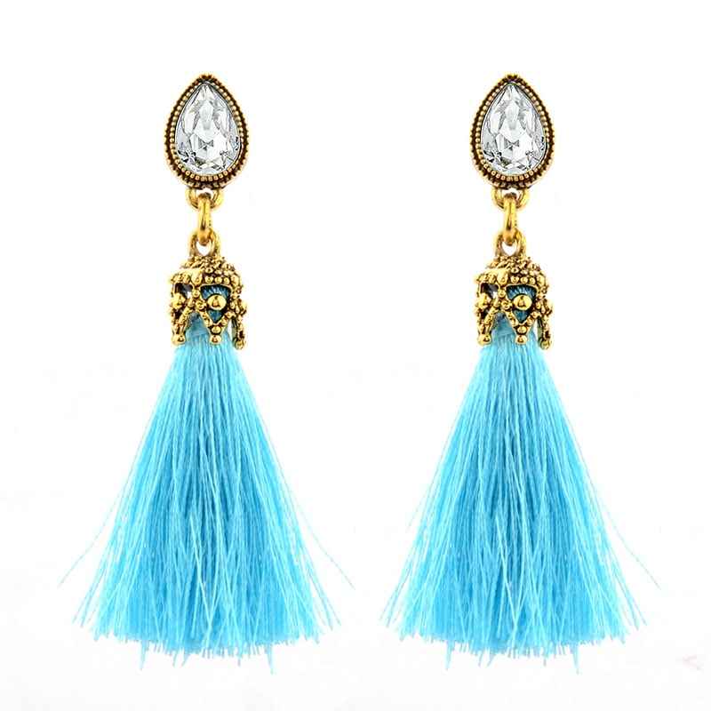 Buy Femnmas Elegant Stone Studded Turquoise Thread Tassel Party Earrings - Purplle