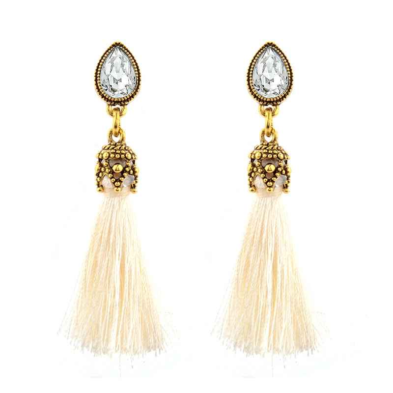 Buy Femnmas Elegant Stone Studded White Thread Tassel Party Earrings - Purplle
