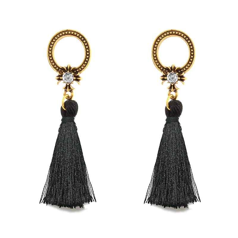 Buy Femnmas Chandrabali Stone Studded Black Thread Tassel Party Earrings - Purplle