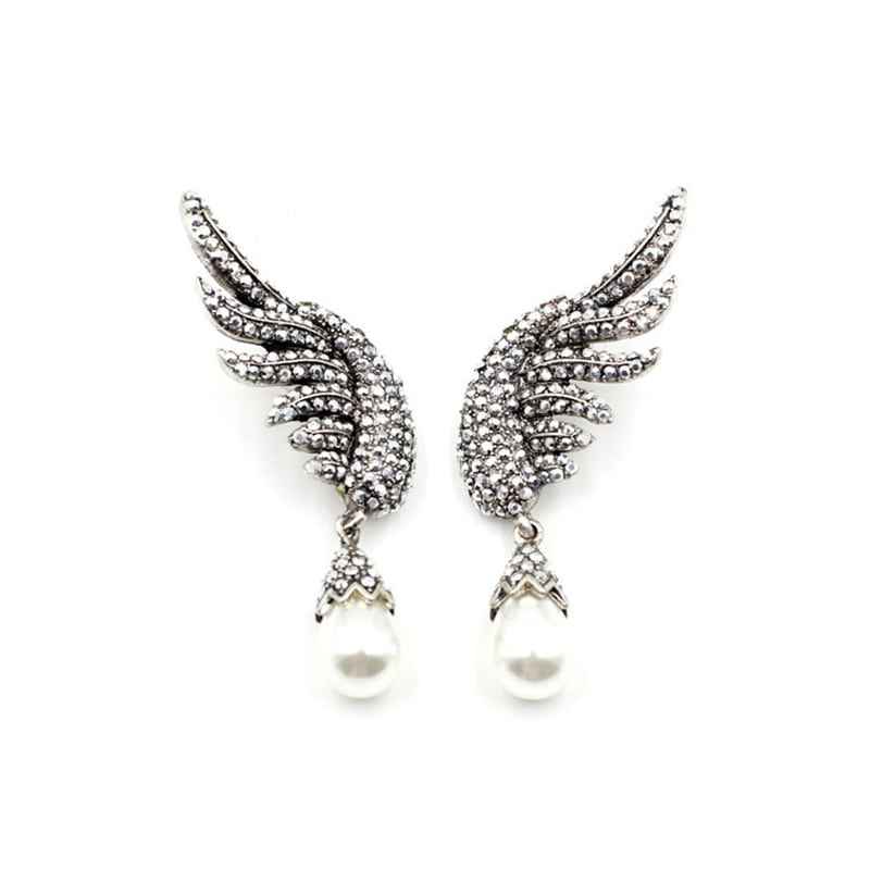 Buy Femnmas White Rhinestone Pearl Wing Earring - Purplle