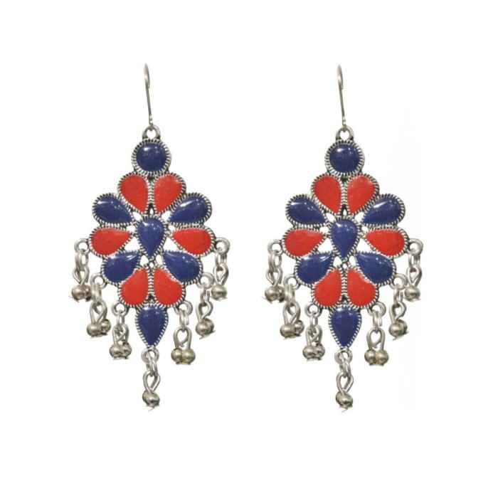 Buy Crunchy Fashion Oxidised Silver Red-Blueafghani Style Drop Earrings - Purplle