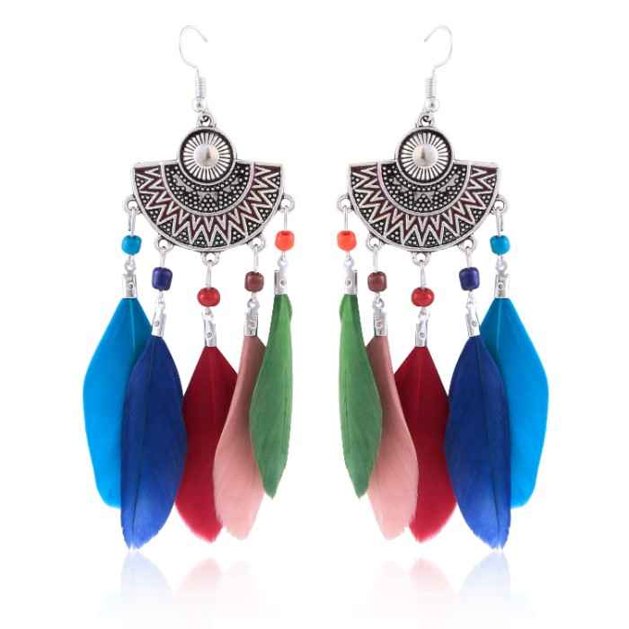 Buy Crunchy Fashion Tribal Muse Collection Multi-Color Feather Earrings For Women - Purplle