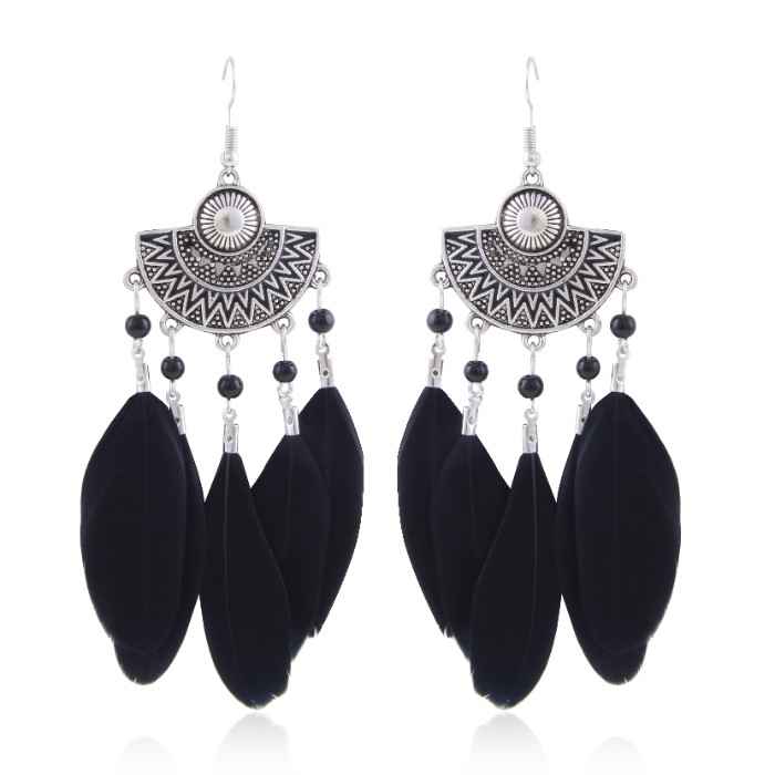 Buy Crunchy Fashion Silver Plated Black Feather Earring For Women & Girls - Purplle