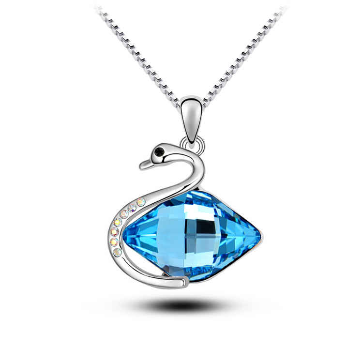 Buy Crunchy Fashion Silver Plated Blue Crystel Stone Swan Nacklace - Purplle