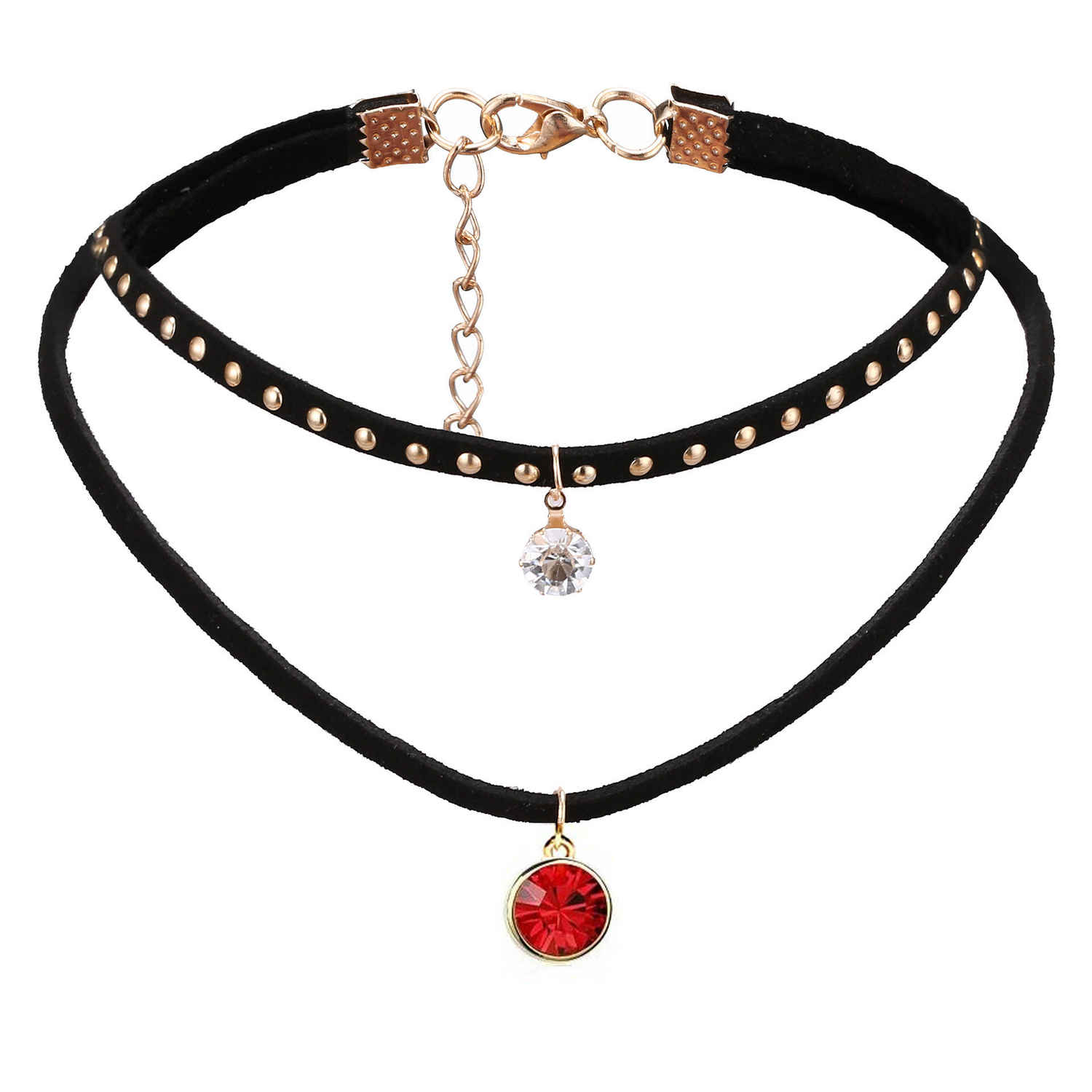 Buy Crunchy Fashion Crystals Drop Two Layer Choker Necklace - Purplle