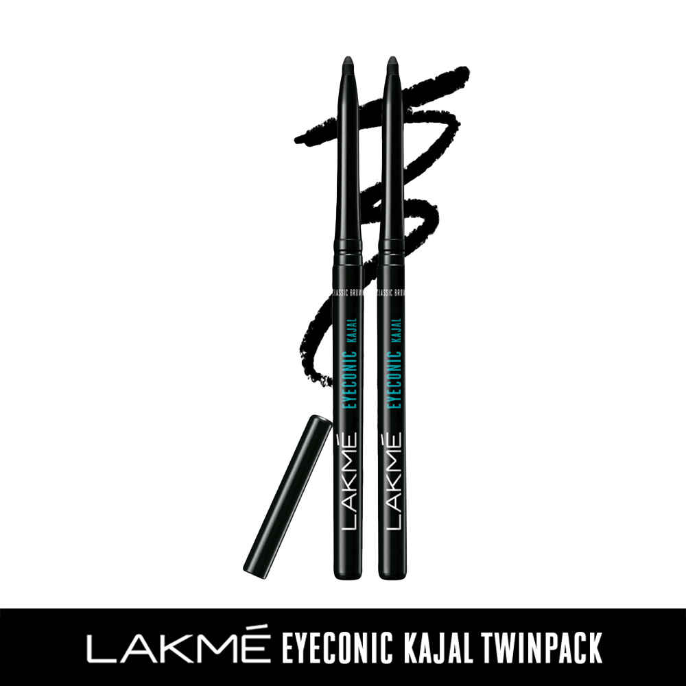 Buy Lakme Eyeconic Kajal| Black - Twin Pack| 0.35g + 0.35g | Smudgeproof |Waterproof | Lasts upto 24 Hrs - Purplle