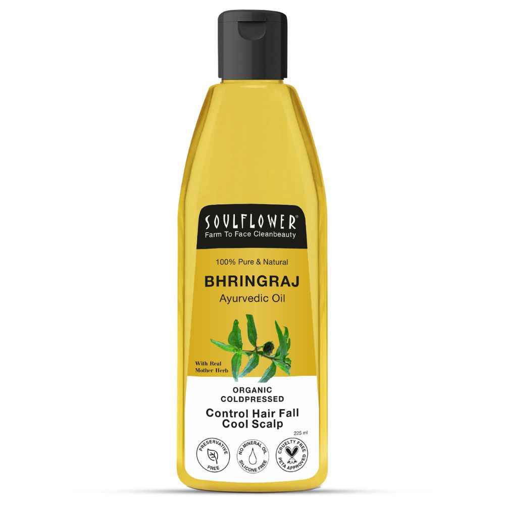 Buy Soulflower Coldpressed Bhringraj Hair Oil With Coconut and Sesame for damaged, frizzy hair, premature greying, baldness & hair loss , 100% Pure and Natural, Herby, 225 ml - Purplle