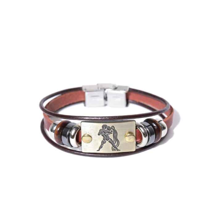 Buy Golden Peacock Unisex Black & Antique Gold-Toned Aquarius Leather Bracelet - Purplle