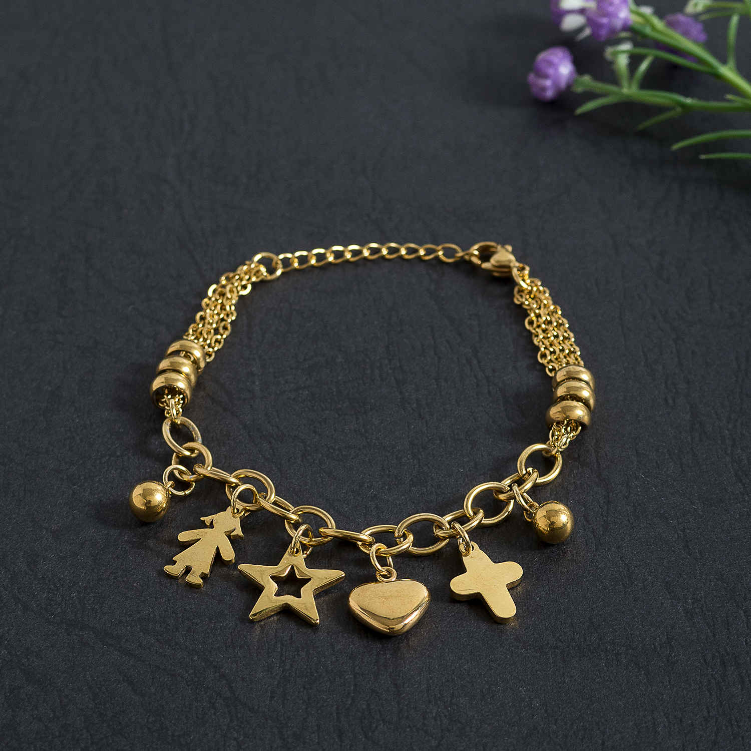 Buy Golden Peacock Gold-Toned Stainless Steel Gold-Plated Charm Bracelet - Purplle