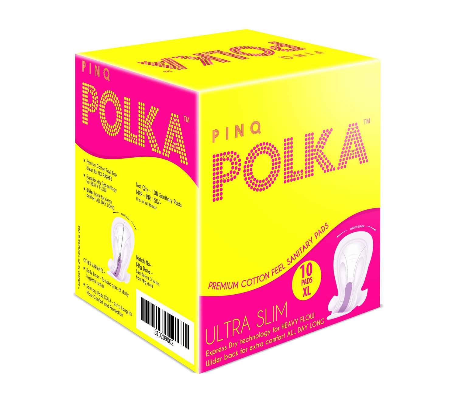 Buy PINQ POLKA Cotton Feel Sanitary Pads (XL) - 10 Premium Ultra Slim Sanitary Pads - Purplle