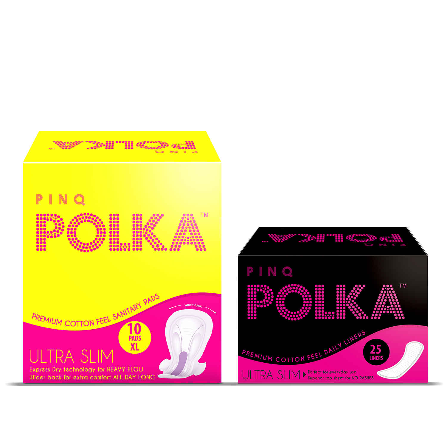 Buy PINQ POLKA 25 Daily Liners & 10 XL Sanitary Pads – Premium Ultra Slim Combo (All You Need Pack) - Purplle
