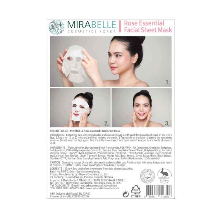 Buy Mirabelle Korea Rose Essential Facial Sheet Mask (A Pack Of 5) (25 ml) - Purplle