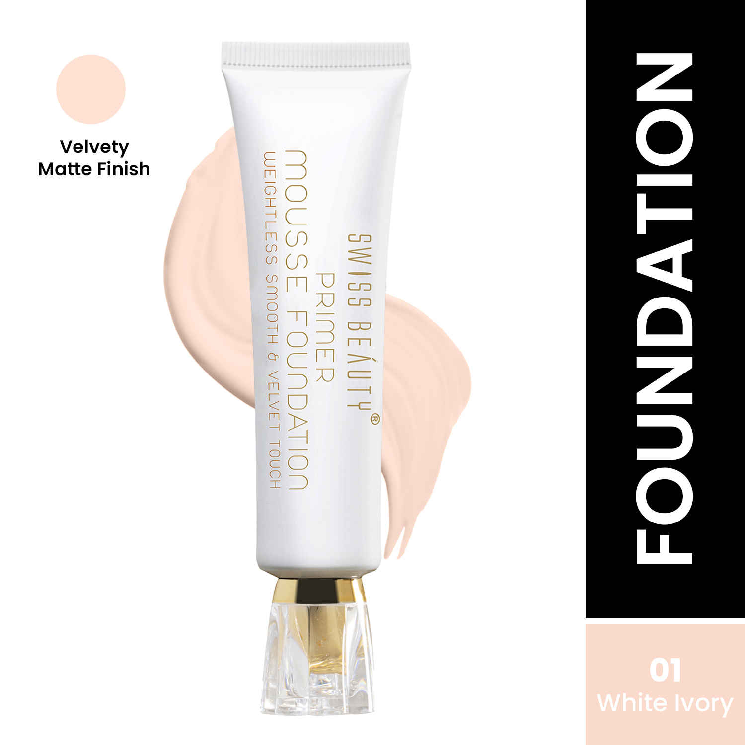 Buy Swiss Beauty Primer Mousse Foundation Weighless Smooth & Velvet Touch (40 ml) (White Ivory) 01 - Purplle