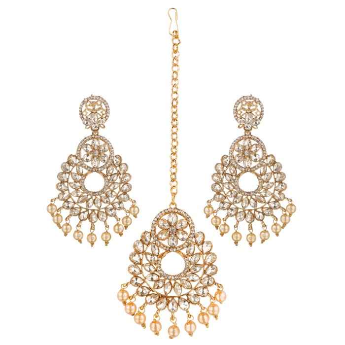 Buy Kord Store Gold Plated White Stone Maang Tika And Earrings Set For Girls & Women. One Pair Of Earring With Mangtika (KSEMT80003) - Purplle