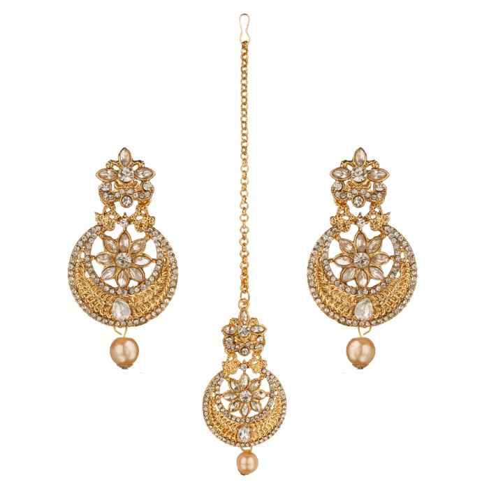 Buy Kord Store Gold Plated White Stone Maang Tika And Earrings Set For Girls & Women. One Pair Of Earring With Mangtika (KSEMT80006) - Purplle