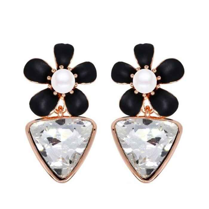 Buy Crunchy Fashion Black Flower Crystal Earrings - Purplle