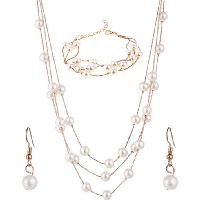 Buy Crunchy Fashion Pearl Multi Layer Necklace Bracelet Earrings Set for Women - Purplle