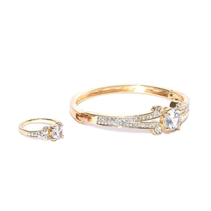 Buy Crunchy Fashion Gold Plated Premium Zircon Studded Bracelet & Ring Set - Purplle