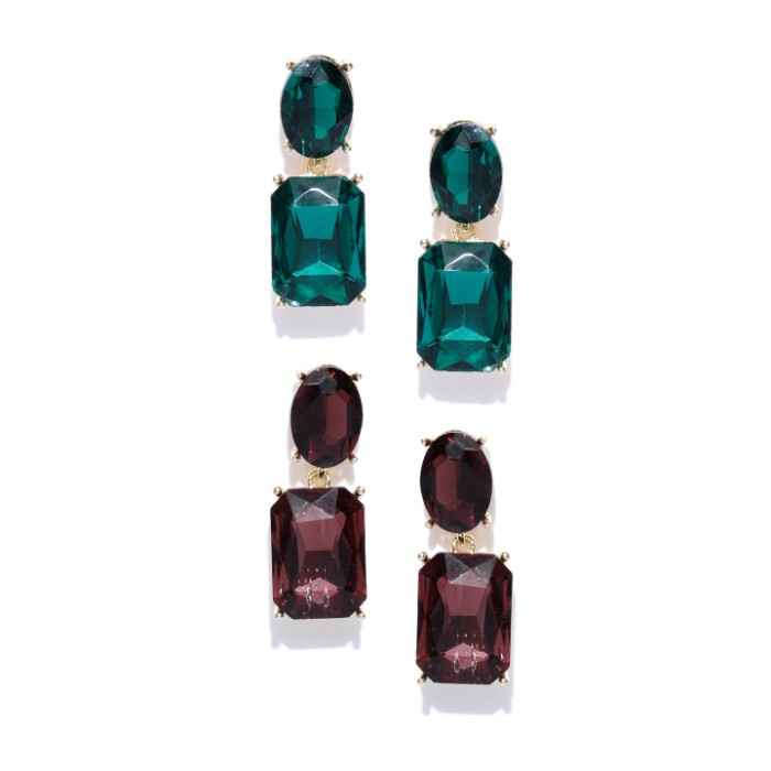 Buy Crunchy Fashion Set of 2 Geometric Drop Earrings - Purplle