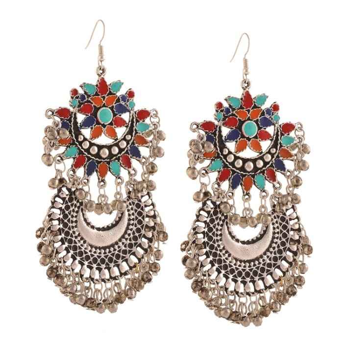 Buy Crunchy Fashion Oxidised Silver Multicoloured Afghan Dangler Earrings - Purplle