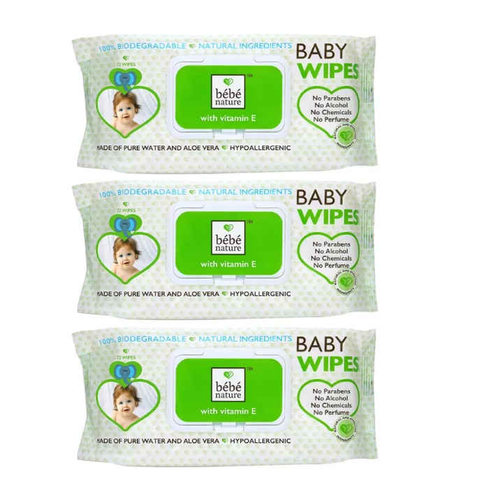 Buy Bebe Nature Natural Biodegredable Wet Baby Wipes With Vitamin E Pack Of 3 - Purplle