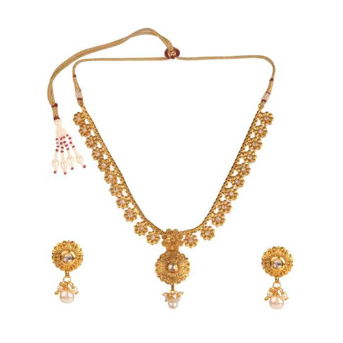 Buy Kord Store Party Wear Gold & White Stone Traditional Jewellery Necklace Set With Earrings For Women Girls KSNKE60013 - Purplle