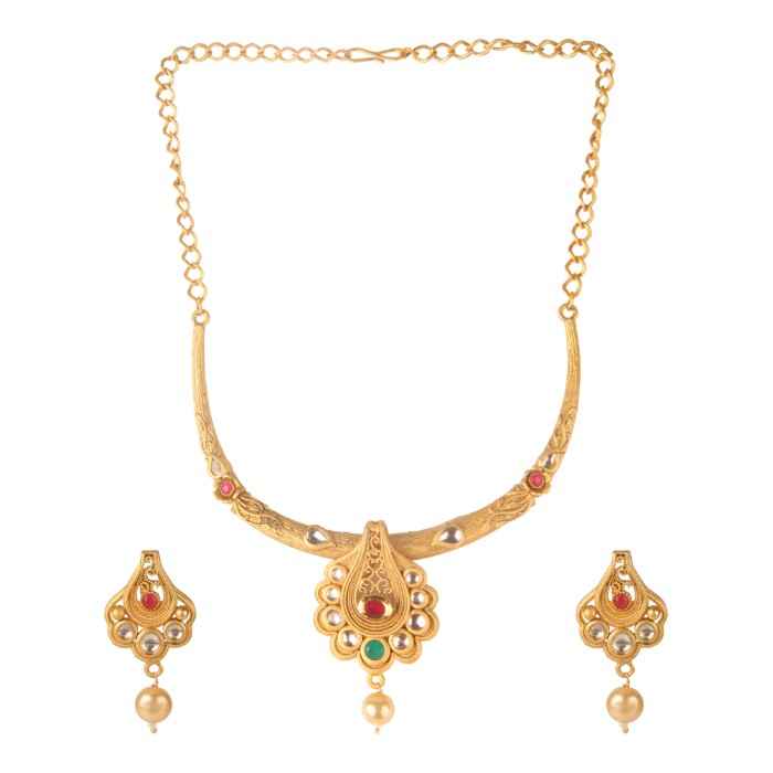 Buy Kord Store Party Wear Gold & Multicolor Stone Traditional Jewellery Necklace Set With Earrings For Women Girls KSNKE60026 - Purplle