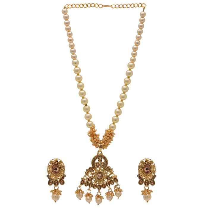 Buy Kord Store Jewellery Set - Special Design American Diamond Engraved Golden Pearl Necklace With A Pair Of Beautiful Earrings KSNKE60085 - Purplle