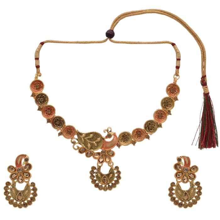 Buy Kord Store Jewellery Set - Special Unique Peacock Design American Diamond Engraved Golden Necklace With A Pair Of Beautiful Earrings KSNKE60102 - Purplle