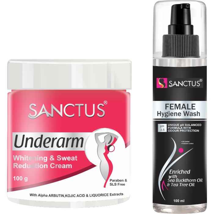 Buy Sanctus Underarm Whitening & Sweat Reduction Cream And Sanctus Female Hygiene Wash Combo (100 g + 100 ml) - Purplle