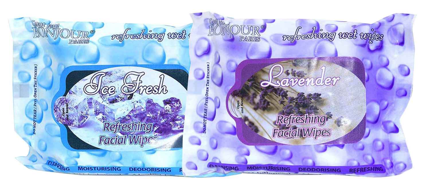 Buy Bonjour Paris Refreshing Wet Facial Wipes, Ice and Lavender, 25 Pieces (Pack of 2) (150 g) - Purplle