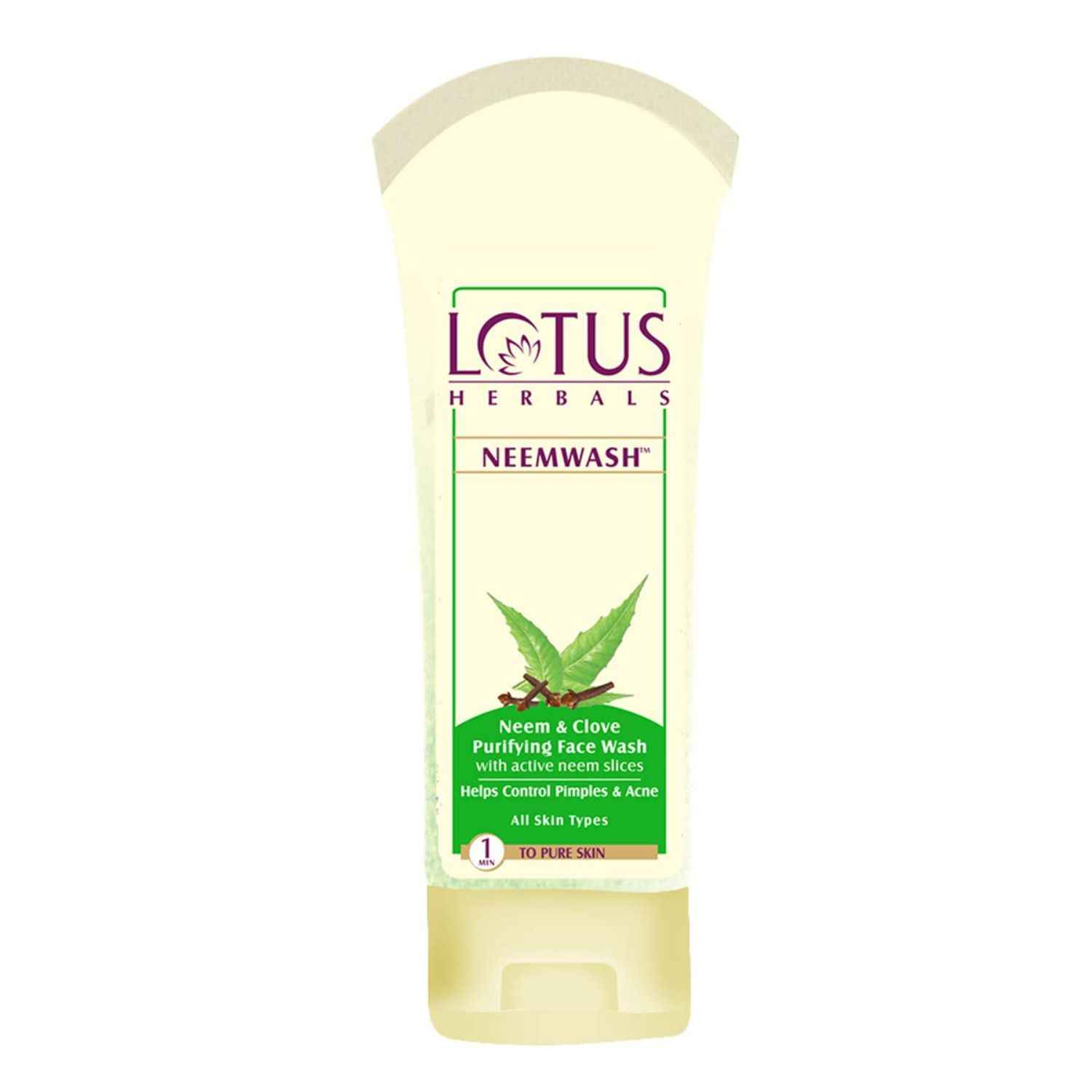 Buy Lotus Herbals Neemwash Neem & Clove Ultra Purifying Face Wash With Active Neem Slices | Suitable For Oily To Combination Skin | For Acne Prone Skin | 80 ml - Purplle