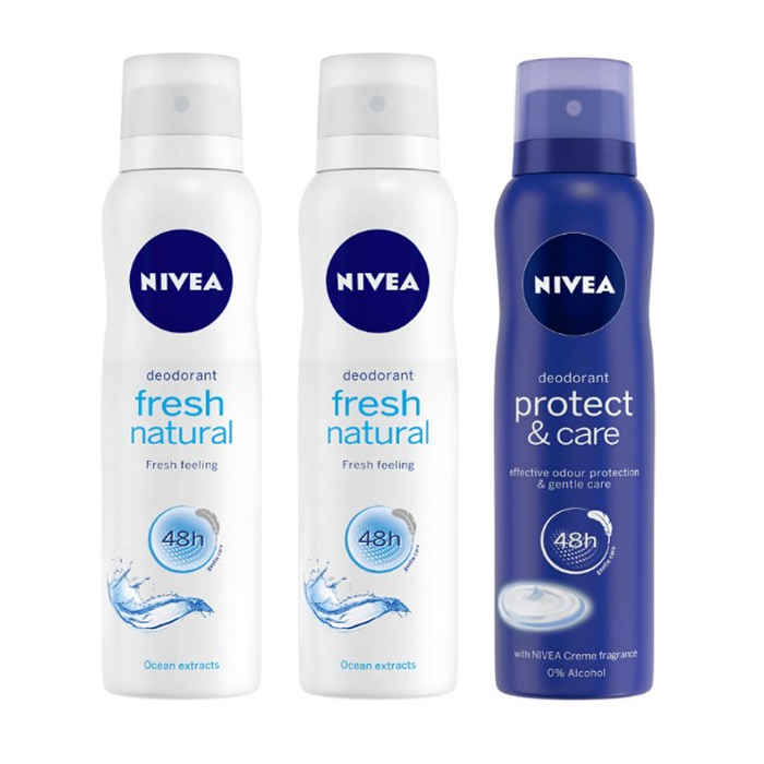 Buy Nivea Fresh Natural + Protect & Care Deodorant - Buy 2 Get 1 Free (Each of 150 ml) - Purplle