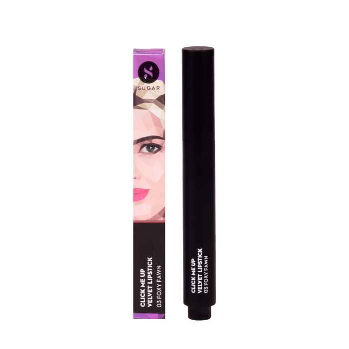 Buy SUGAR Cosmetics Click Me Up Velvet Lipstick - 03 Foxy FawnA (Burnt Red Brown Nude/Rusty Nude) - Purplle