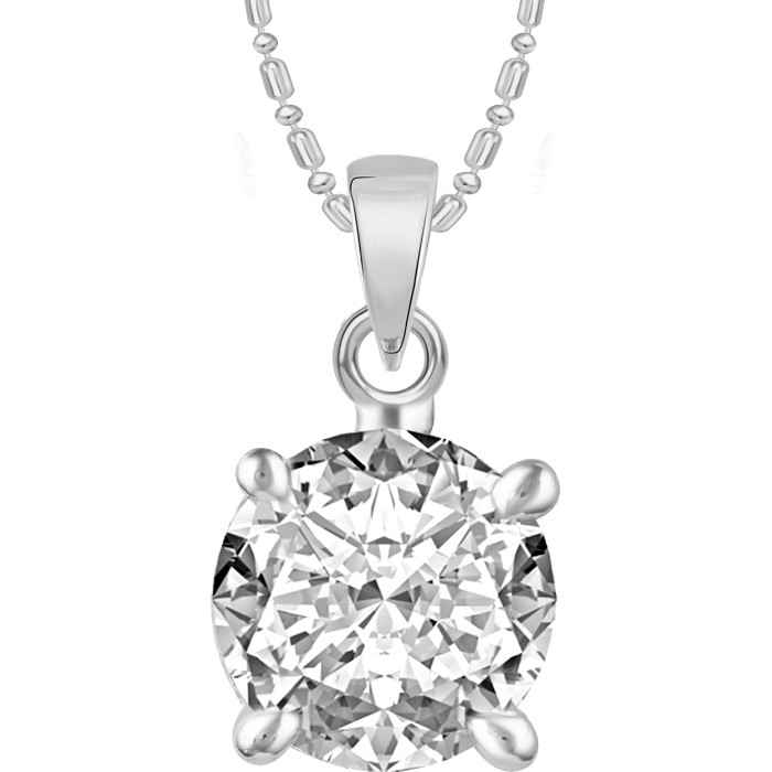 Buy Srikara Alloy Silver Plated CZ / AD Solitaire Fashion Jewelry Pendant with Chain - SKP2480R - Purplle