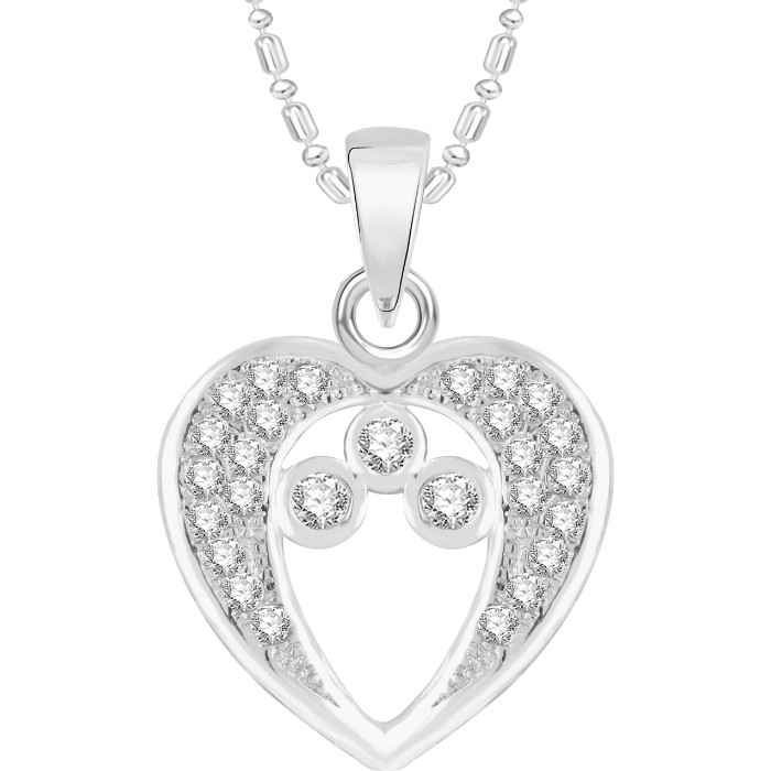 Buy Srikara Alloy Rhodium Plated CZ/AD Three Stones in Heart Fashion Jewelry Pendant - SKP2535R - Purplle