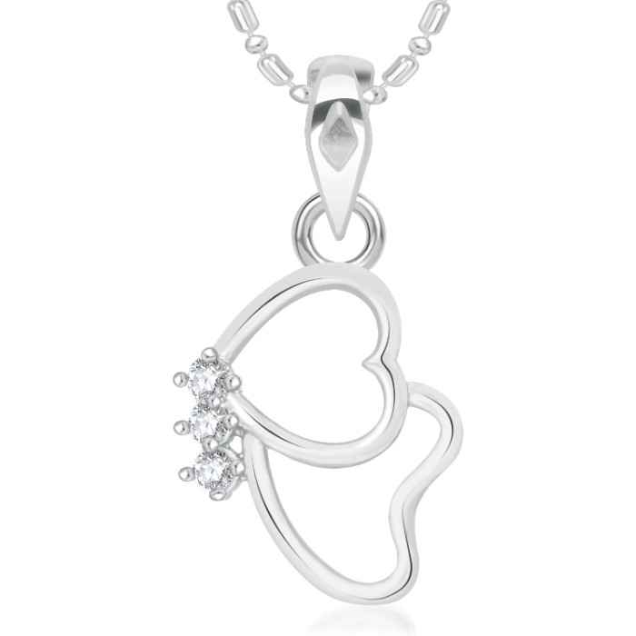 Buy Srikara Alloy Rhodium Plated CZ/AD Two Heart Fashion Jewelry Pendant with Chain - SKP2009R - Purplle