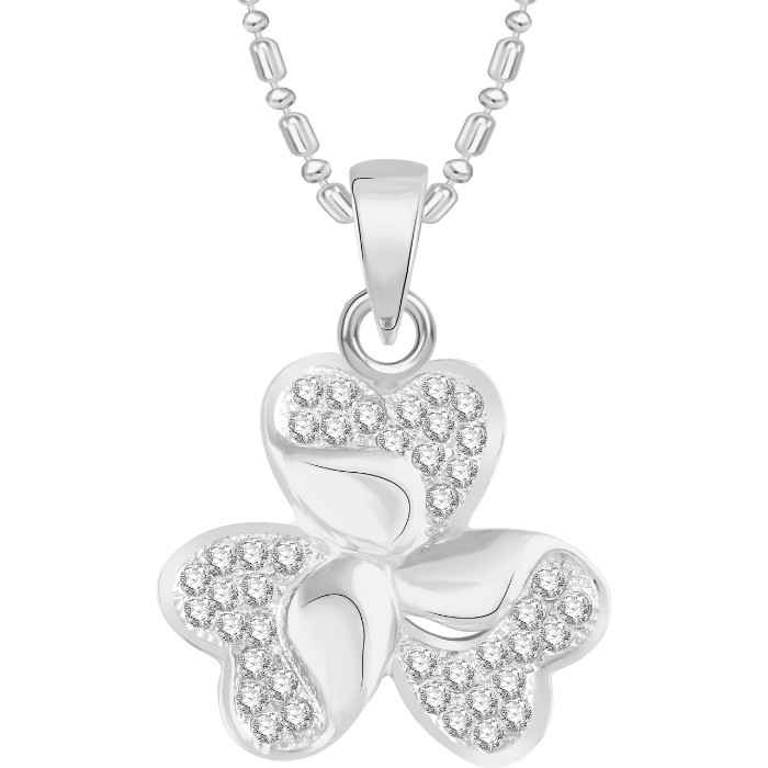 Buy Srikara Alloy Rhodium Plated CZ / AD Three Heart Fashion Jewellery Pendant Chain - SKP2539R - Purplle