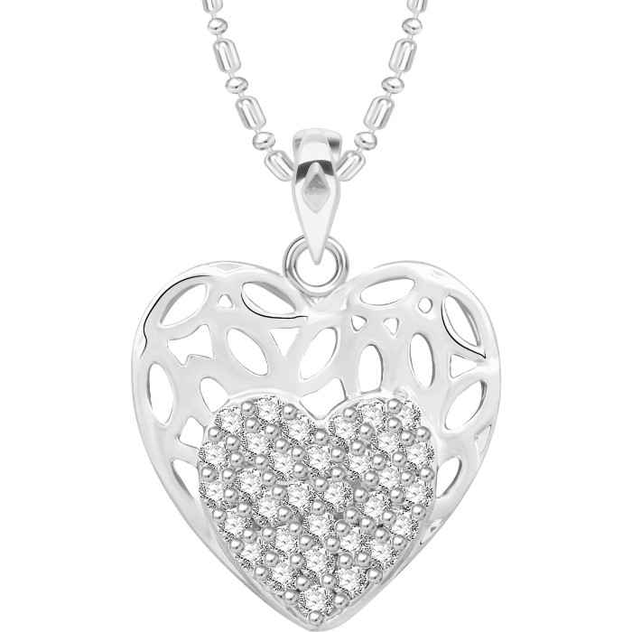 Buy Srikara Alloy Rhodium Plated CZ/AD Beautiful Heart Fashion Jewelry Pendant Chain - SKP2605R - Purplle