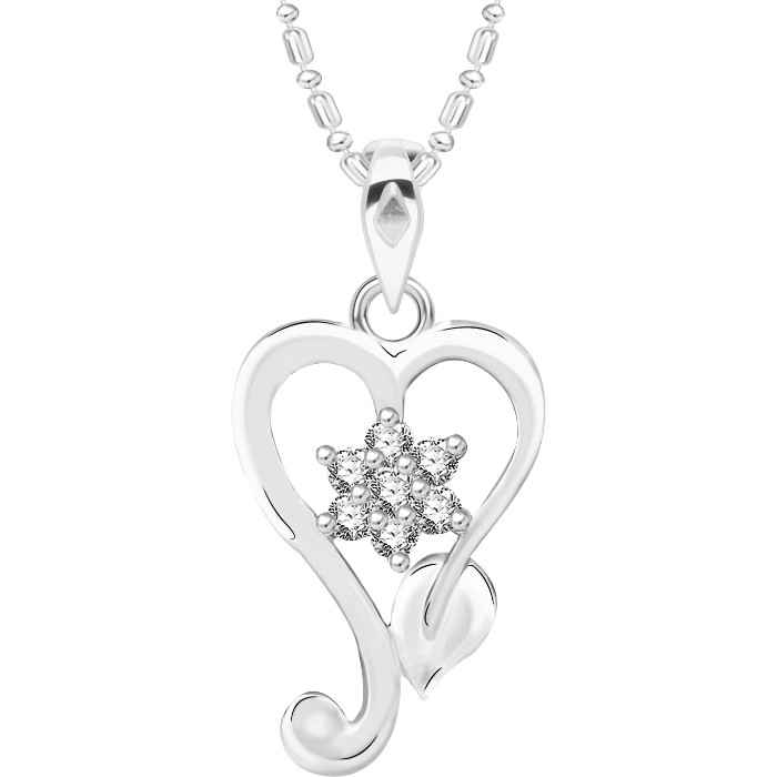 Buy Srikara Alloy Rhodium Plated CZ/AD Leaf Heart Fashion Jewelry Pendant with Chain - SKP2610R - Purplle