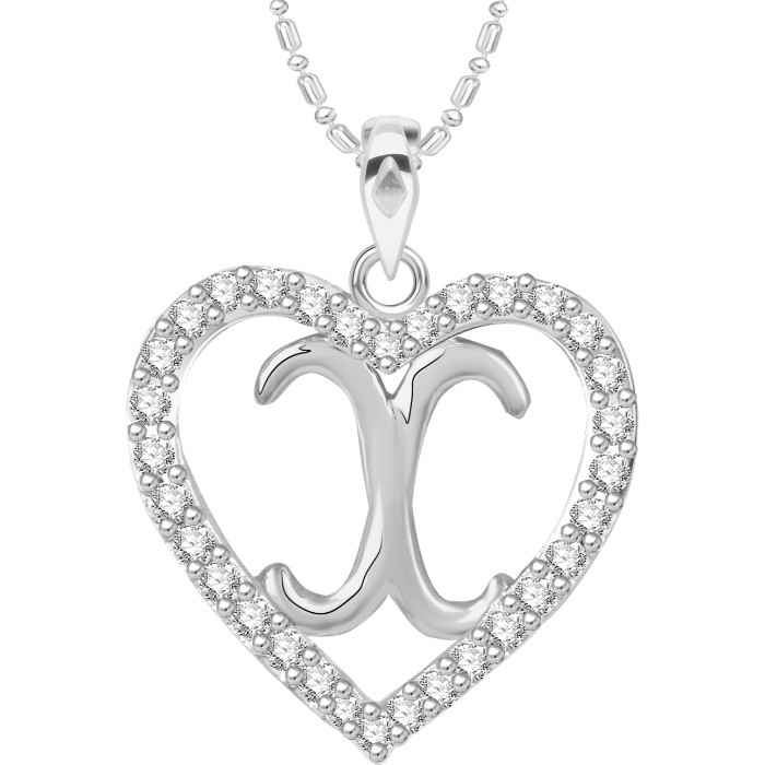 Buy Srikara Alloy Rhodium Plated CZ/AD Alphabet "X" in Heart Fashion Jewelry Pendant - SKP2314R - Purplle